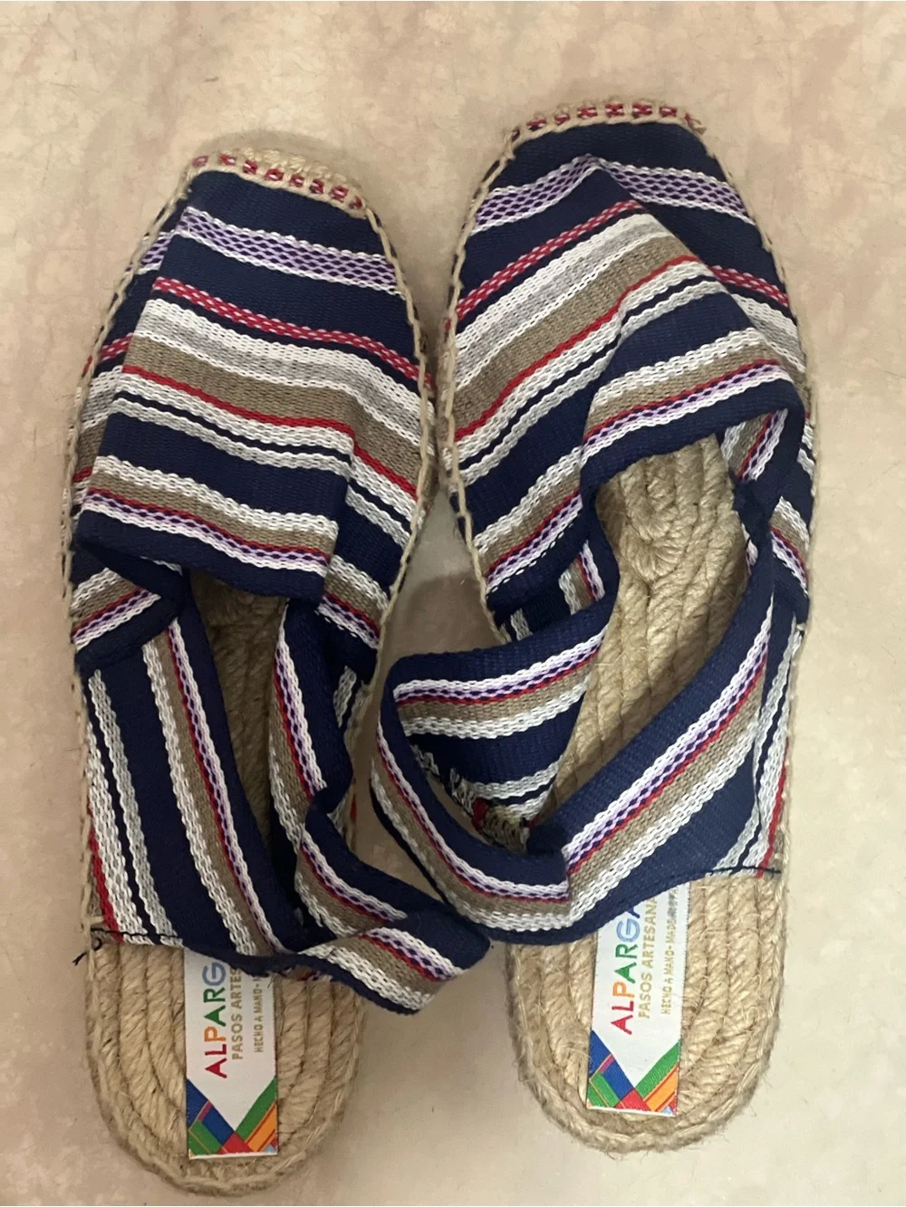 Alparg Navy Multi-Stripe Espadrille Sandals